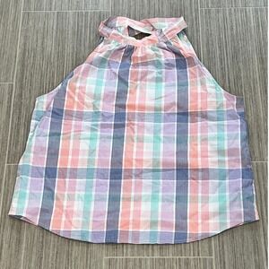 J Crew‎ Plaid Halter Neck Tank Top Women's Size M Multicolored Tie Back